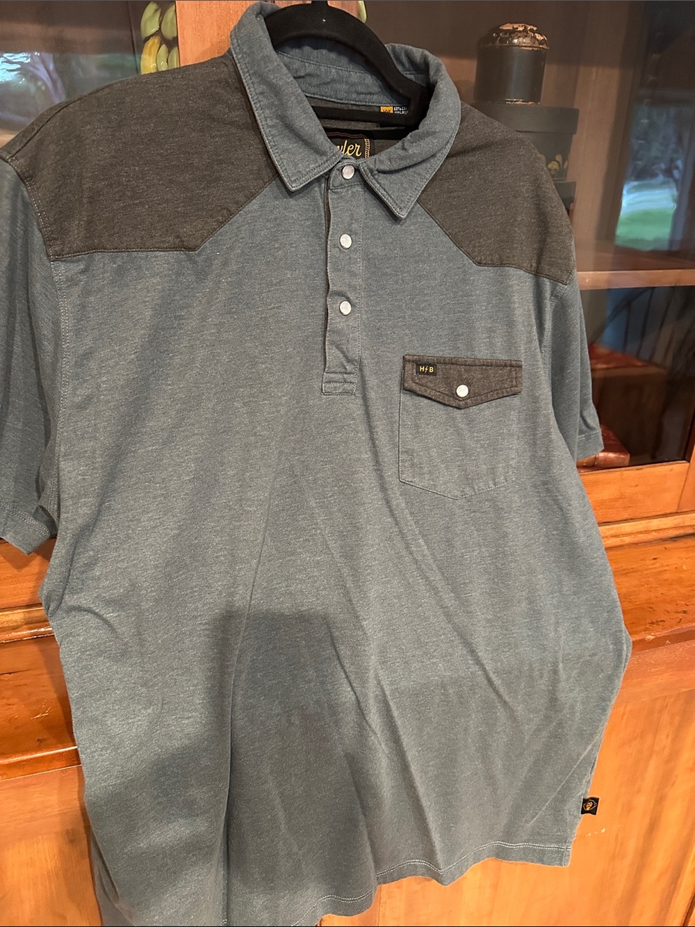 Howler Brothers Pearl Snap Two-Tone Steel Blue Polo with Charcoal Yoke